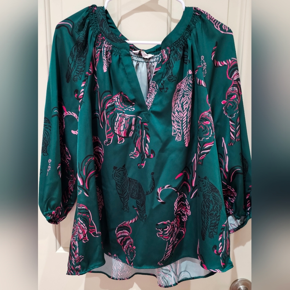 Green and Pink Tiger Print Women's Top